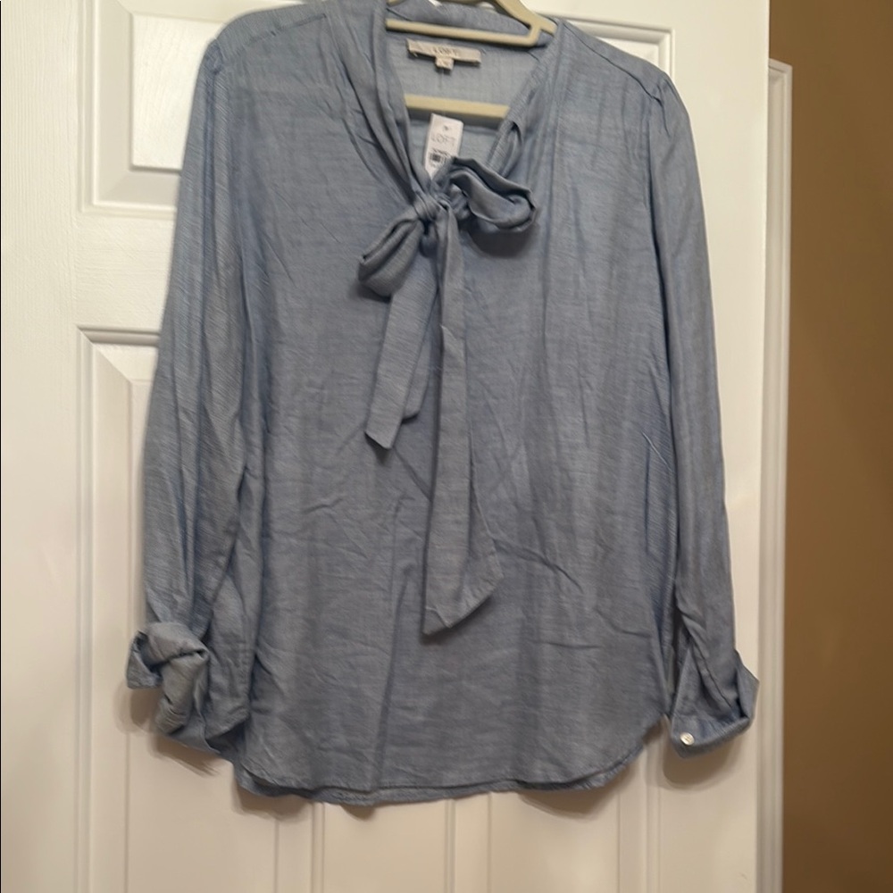 LOFT Blue stripe Tie Front Blouse NWT